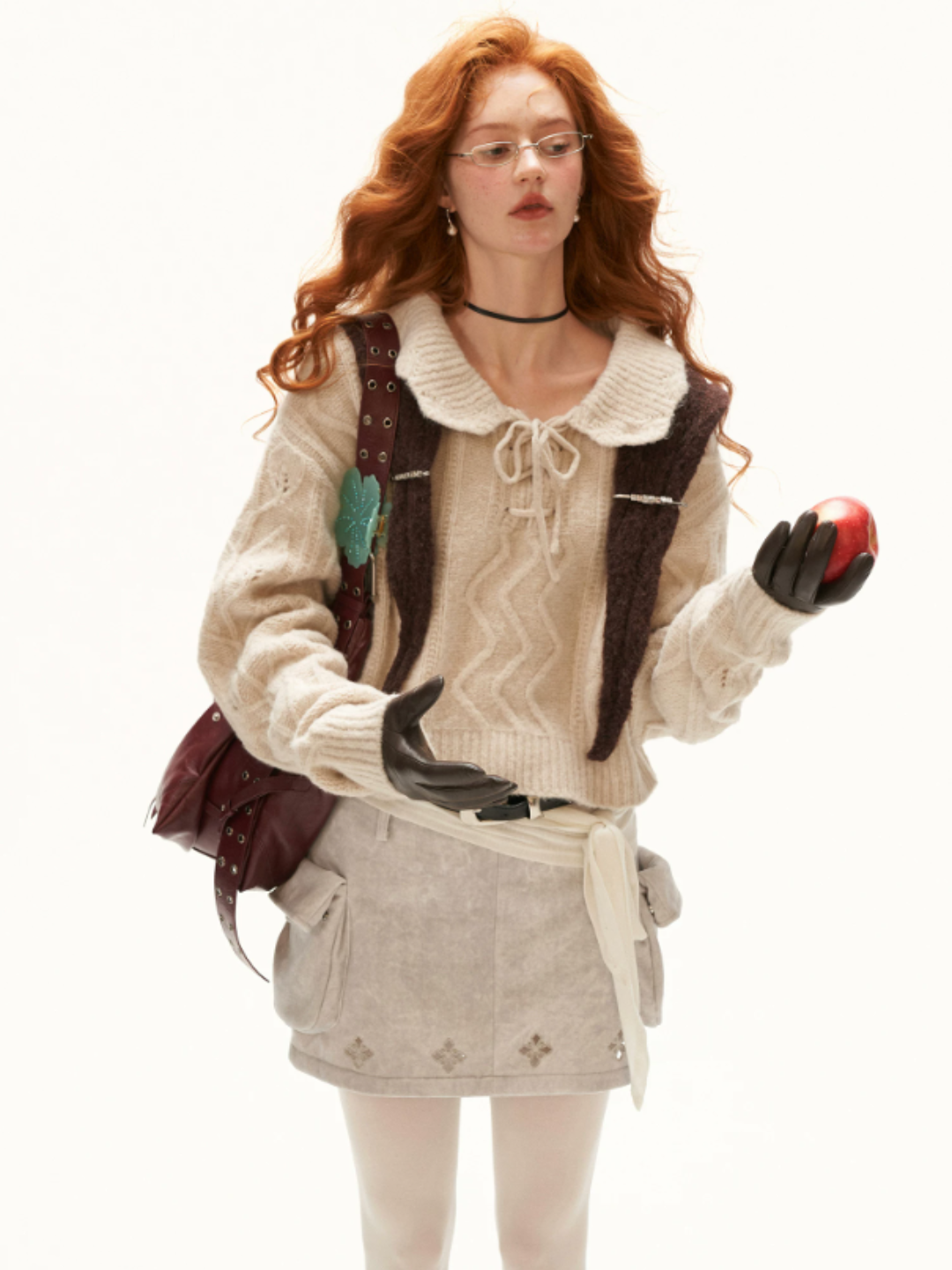 MAMC - Ivory Cable Knit Sweater with Detachable Hooded Shoulder Cape