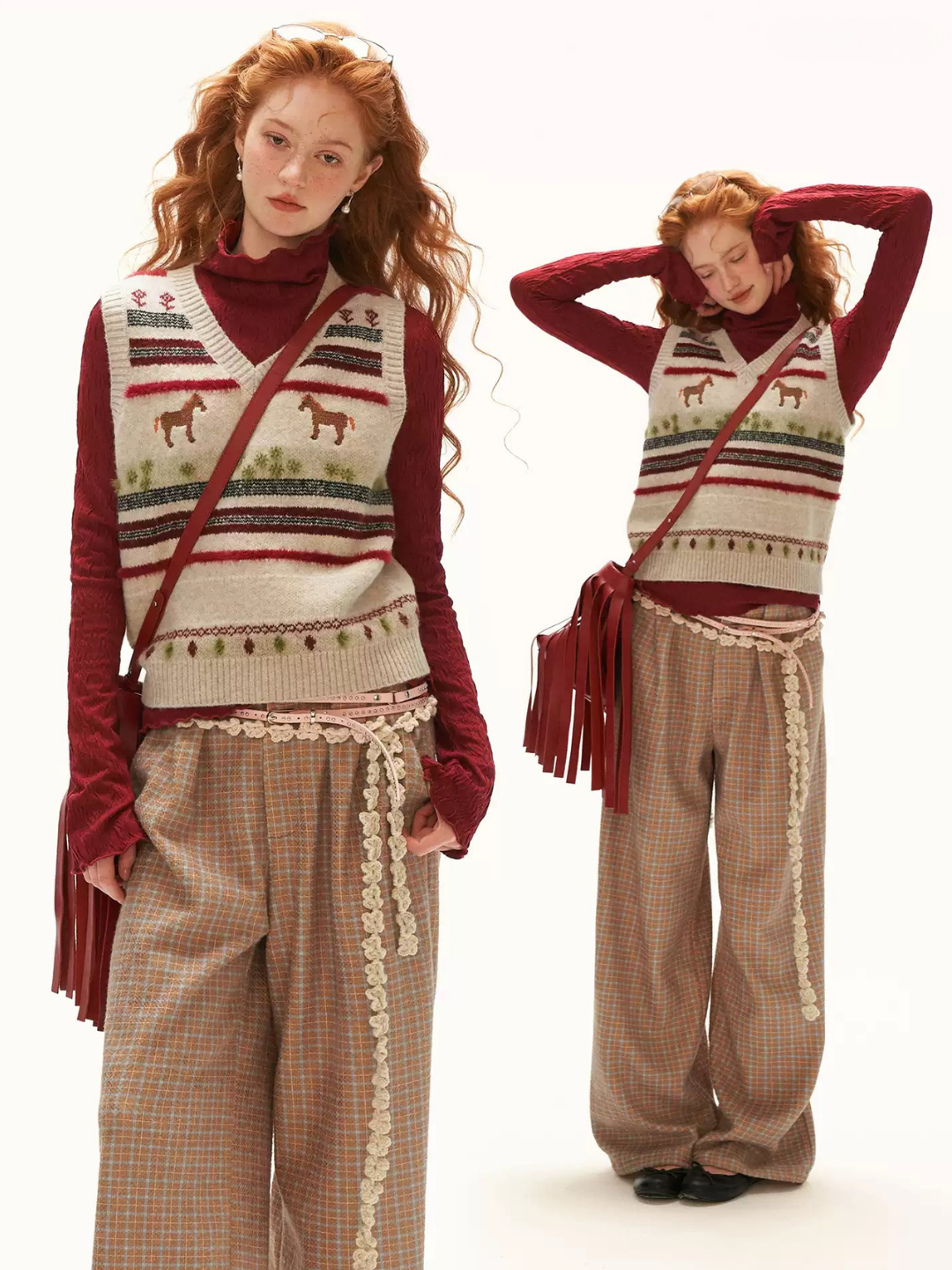 MAMC - Ivory Fair Isle Pony Jacquard Knit Vest