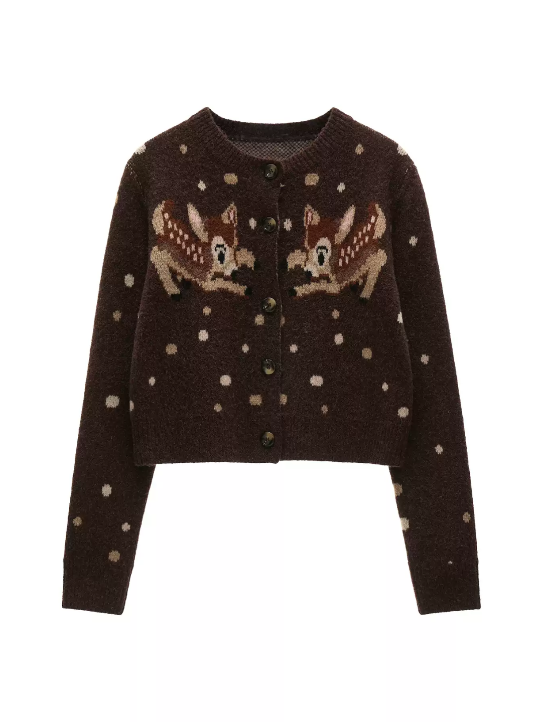 MAMC - Brown Deer Jacquard Cropped Knit Cardigan