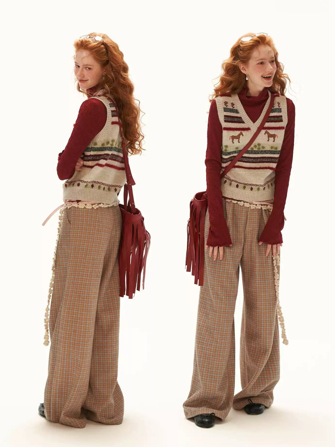 MAMC - Ivory Fair Isle Pony Jacquard Knit Vest