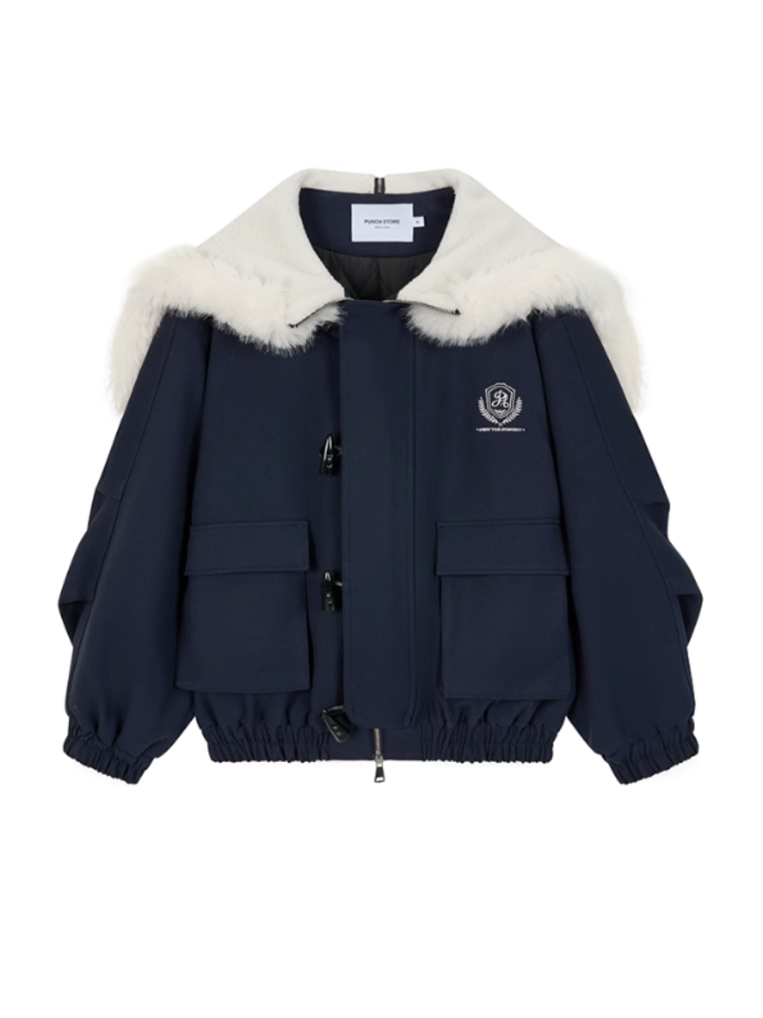 PCH - Navy Blue Padded Jacket with Faux Fur Collar