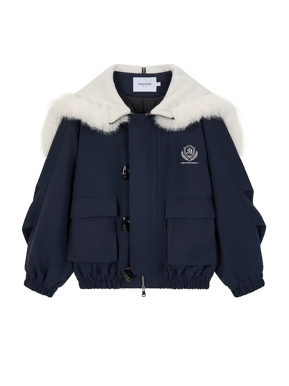 PCH - Navy Blue Padded Jacket with Faux Fur Collar