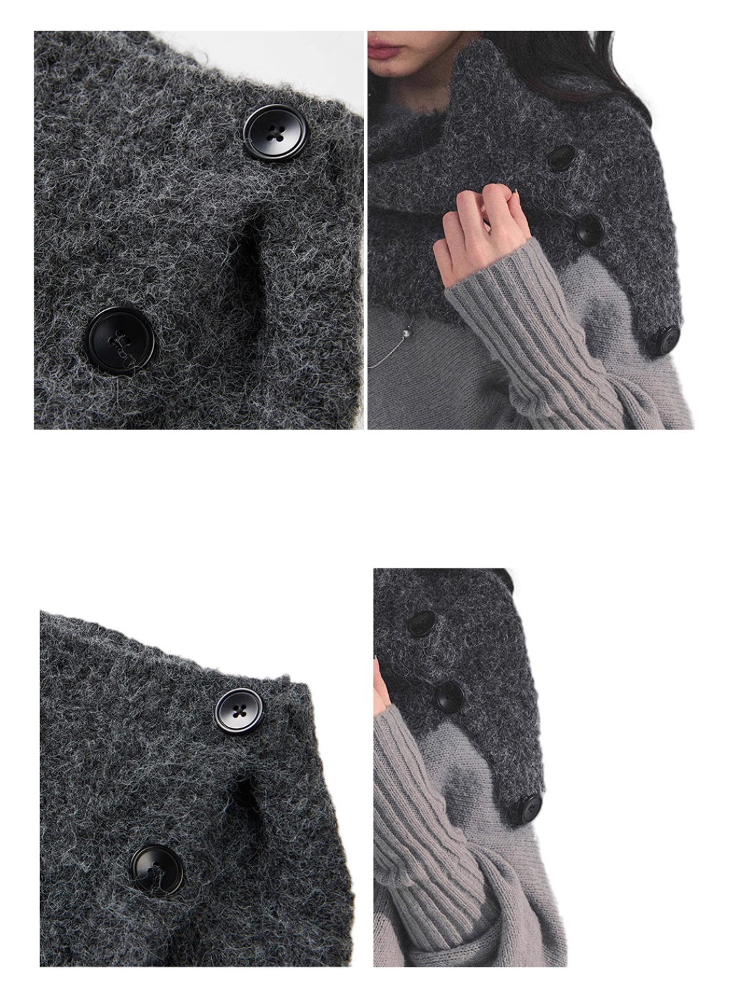 少也眼 “Embers of Sunset” Mini Faux-Knit Shoulder Wrap – Gray & Cocoa