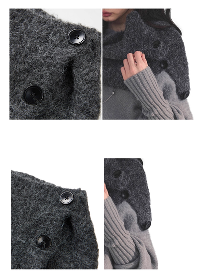 少也眼 “Embers of Sunset” Mini Faux-Knit Shoulder Wrap – Gray & Cocoa