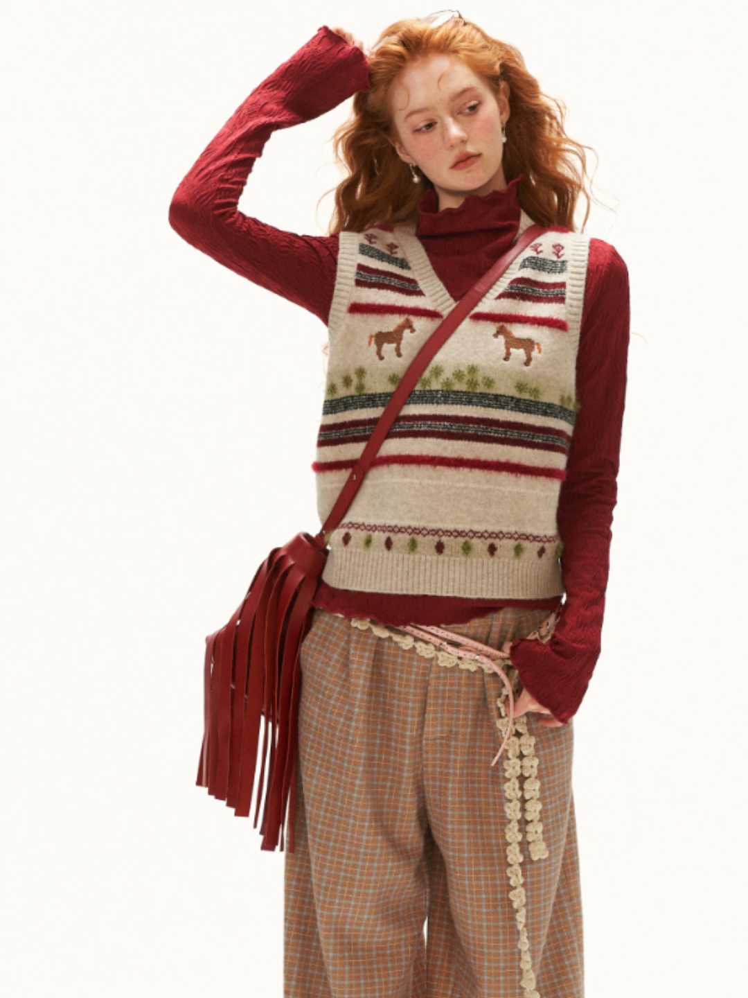 MAMC - Ivory Fair Isle Pony Jacquard Knit Vest