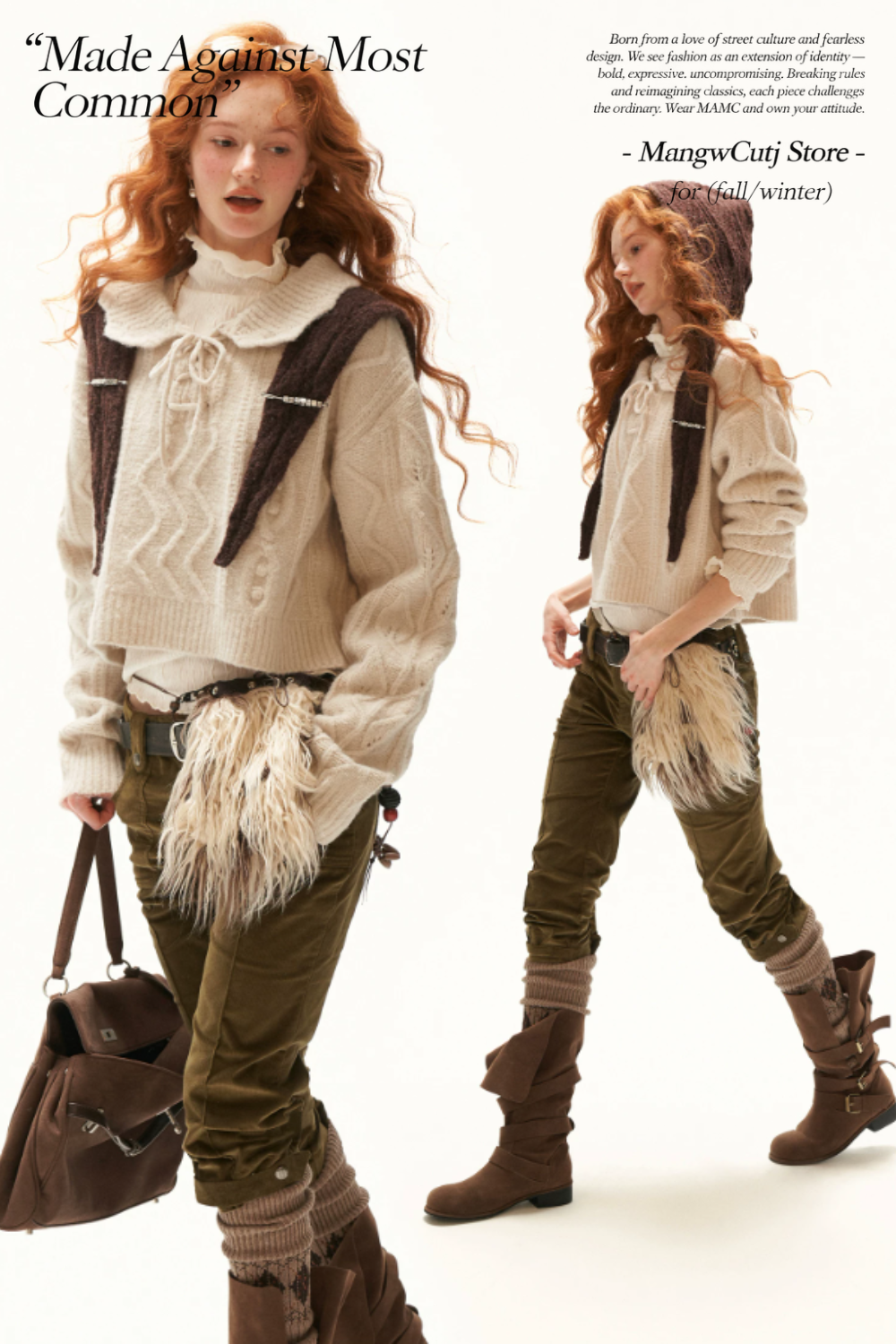 MAMC - Ivory Cable Knit Sweater with Detachable Hooded Shoulder Cape