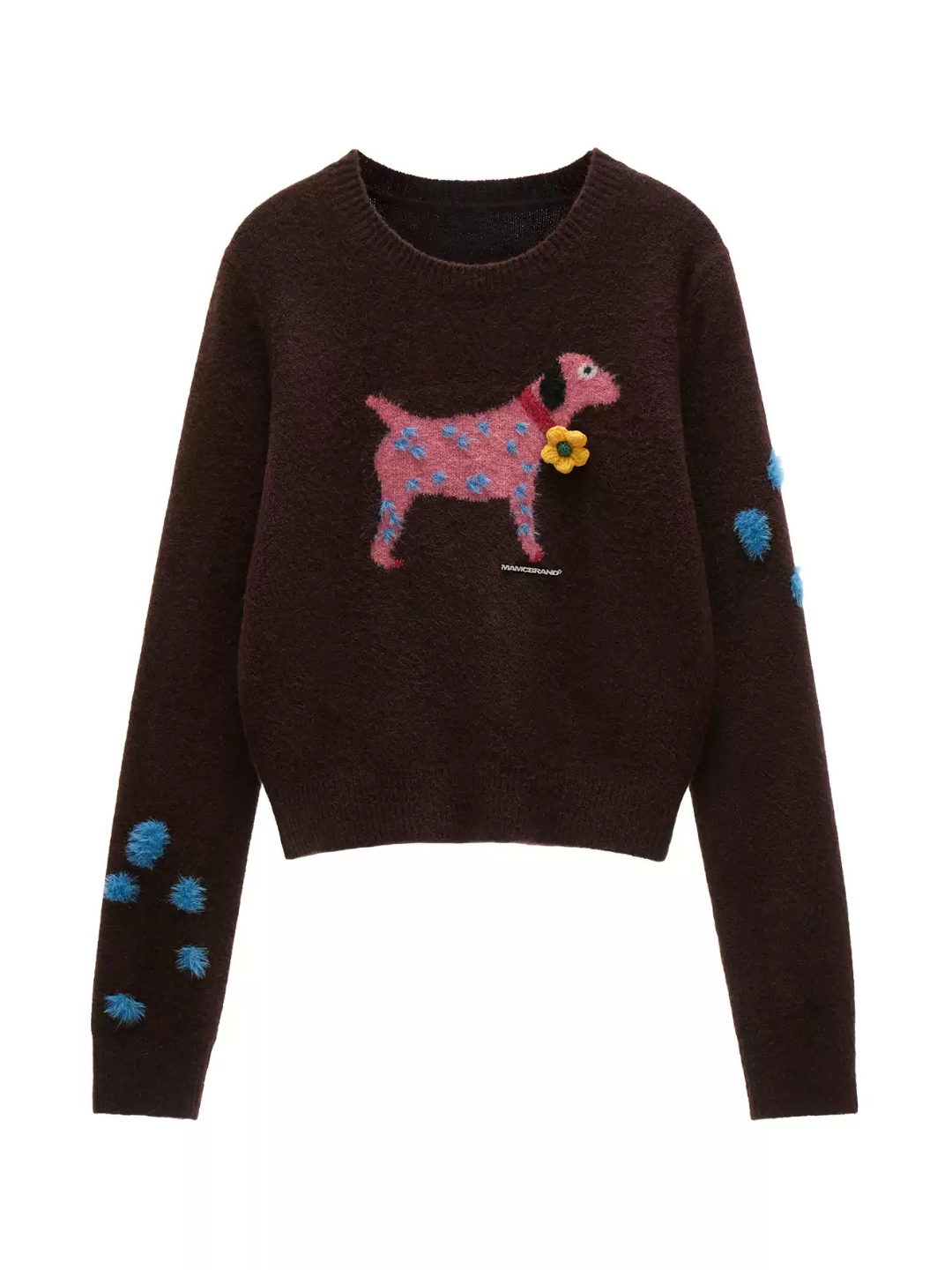 MAMC - Brown Puppy Jacquard Cropped Knit Sweater