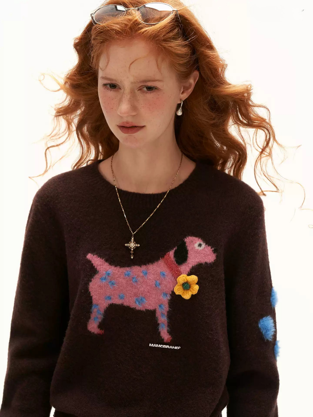 MAMC - Brown Puppy Jacquard Cropped Knit Sweater