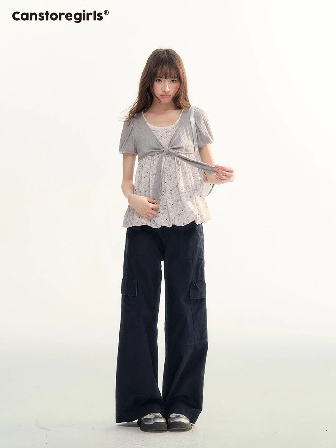 Floral Bow Puff Sleeve Bubble Top LL2026073