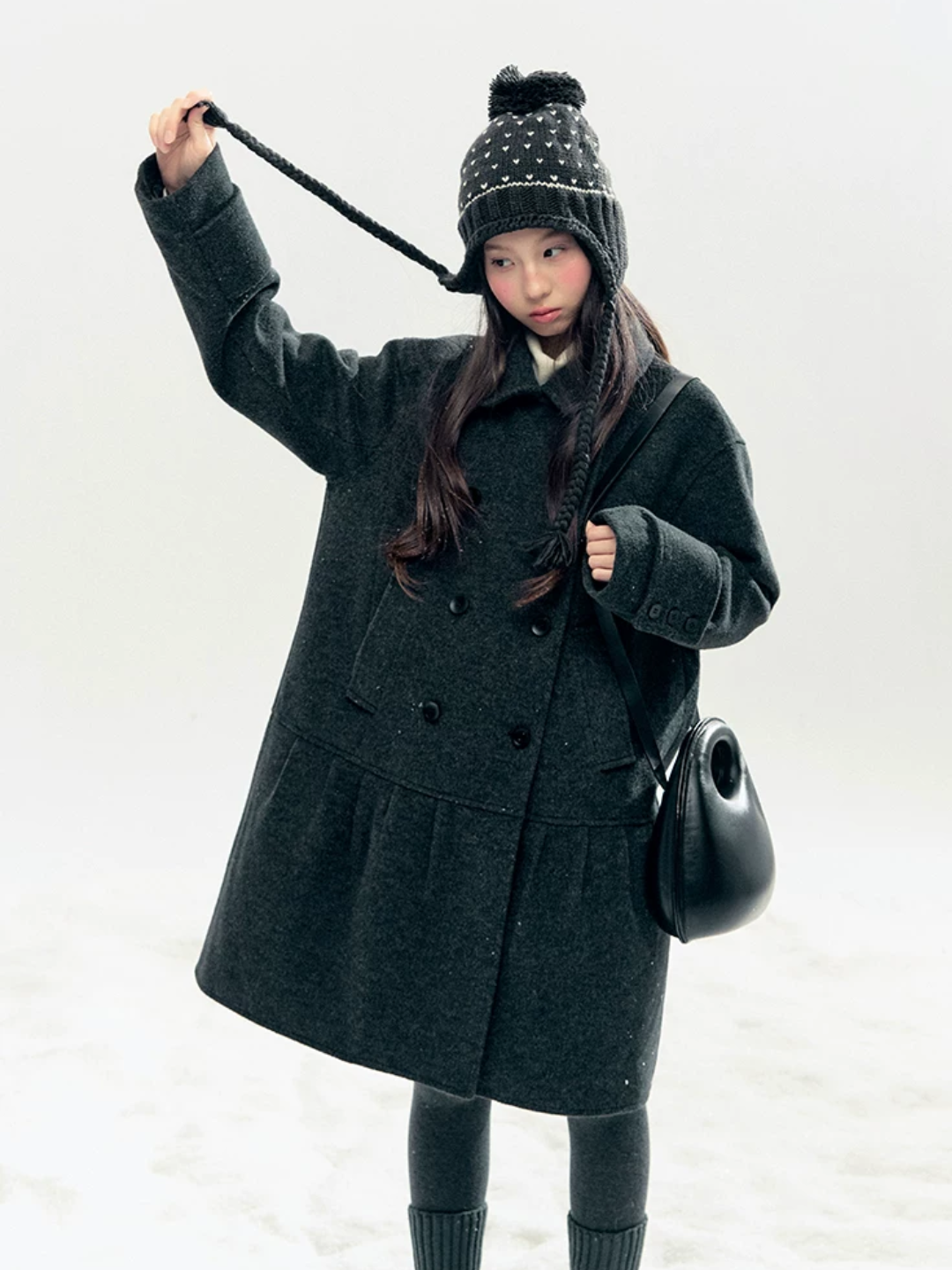 Horridale - "Winter Chime" Double-Breasted Quilted Wool-Blend Coat (Smoky Purple/ Ash Gray)