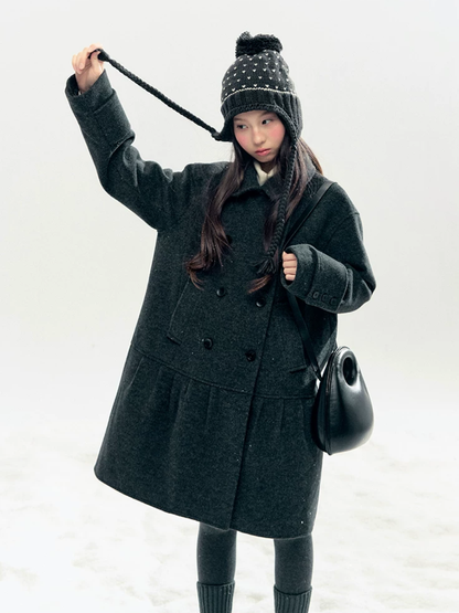 Horridale - "Winter Chime" Double-Breasted Quilted Wool-Blend Coat (Smoky Purple/ Ash Gray)