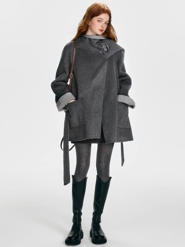 BOHOL BLING - Reversible Wool Cape Coat with Scarf Collar