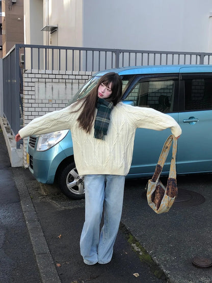 Zzouu - Plain Knitted Sweater - Red and White