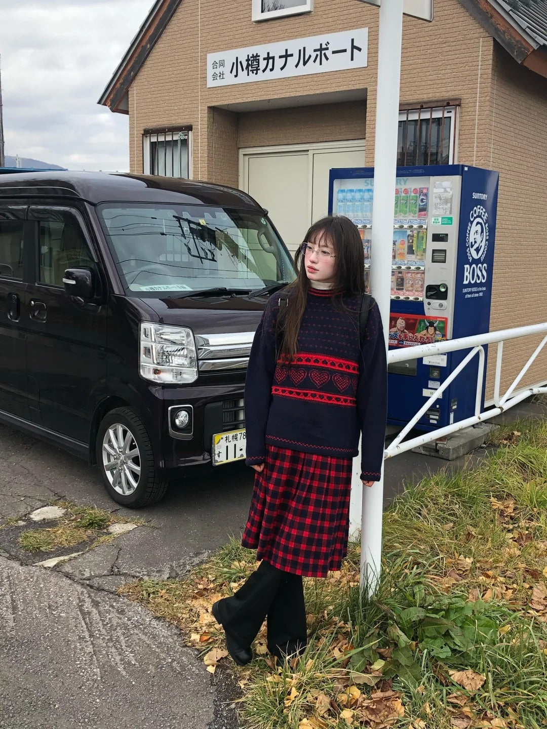 Zzouu - Cozy Dark Blue Heart Pullover Sweater