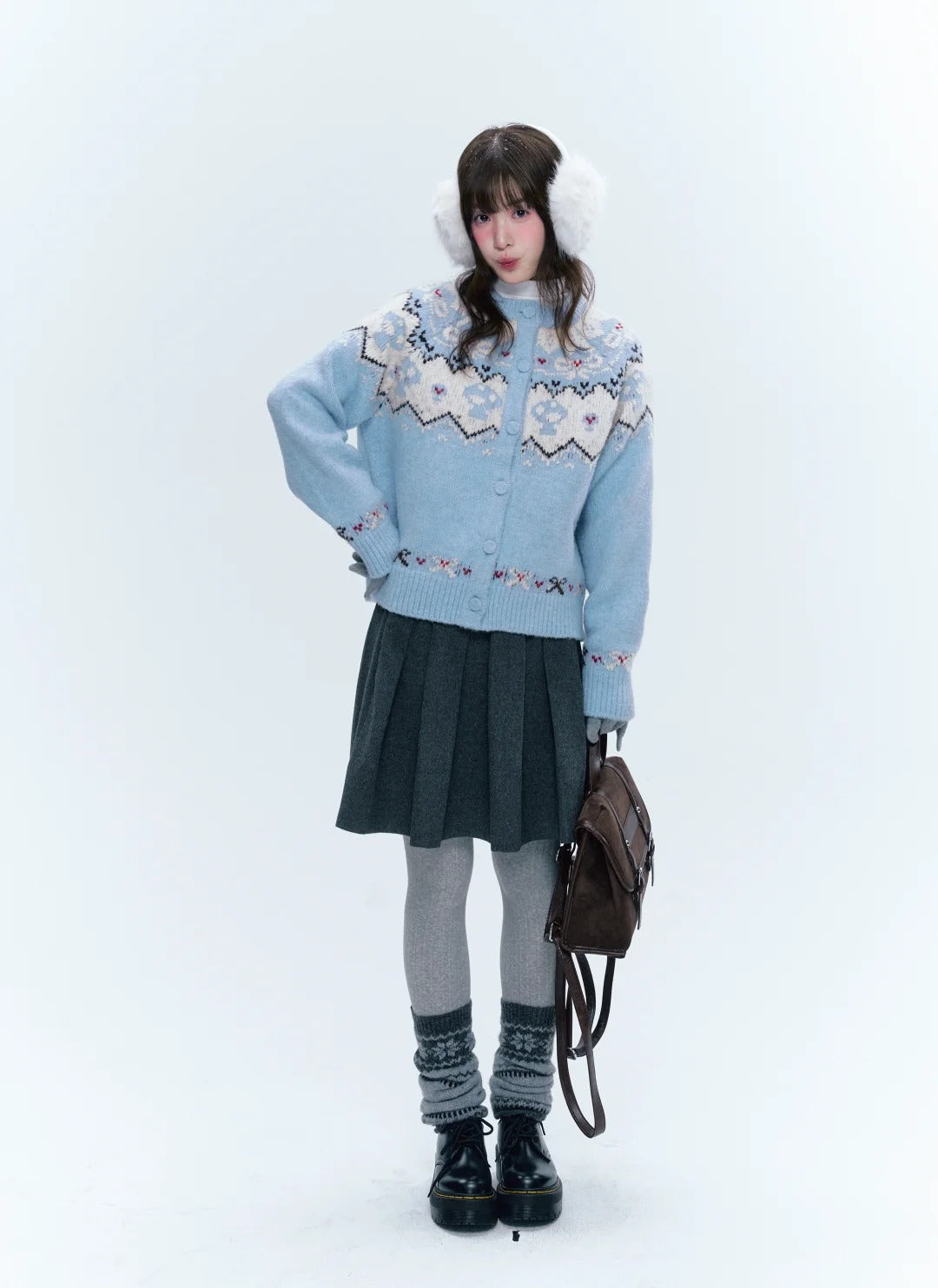 CREAMO2奶油氧气 - Soft Blue Fair Isle Raglan Knit Sweater