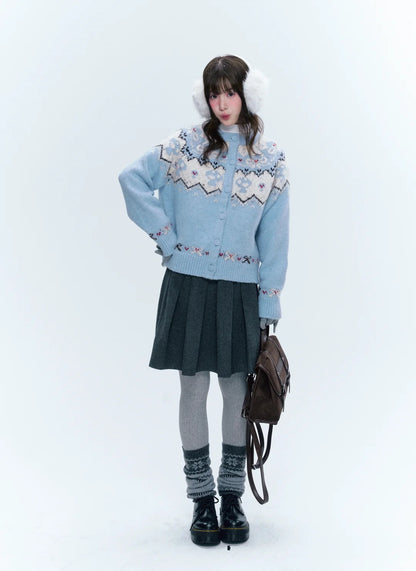 CREAMO2奶油氧气 - Soft Blue Fair Isle Raglan Knit Sweater