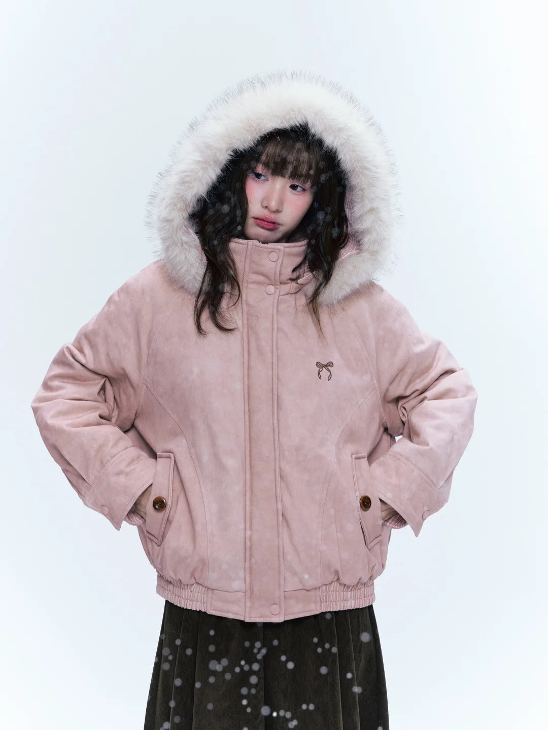 CREAMO2奶油氧气 - Misty Pink Sweet-Cool Detachable Fur-Trim Hooded Puffer Jacket