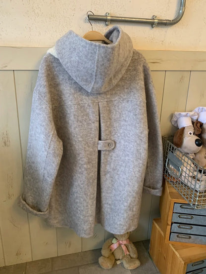 BIBIBENCY - Gray Wool-Blend Single-Breasted Coat (With White Scarf)