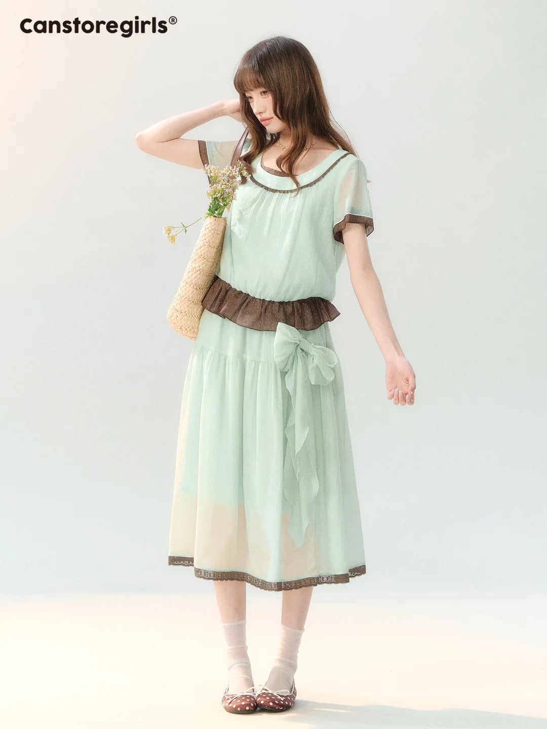 "Mint Sugar Whimsy" Mint Green Polka Dot Two-Piece Skirt Set LL2026194