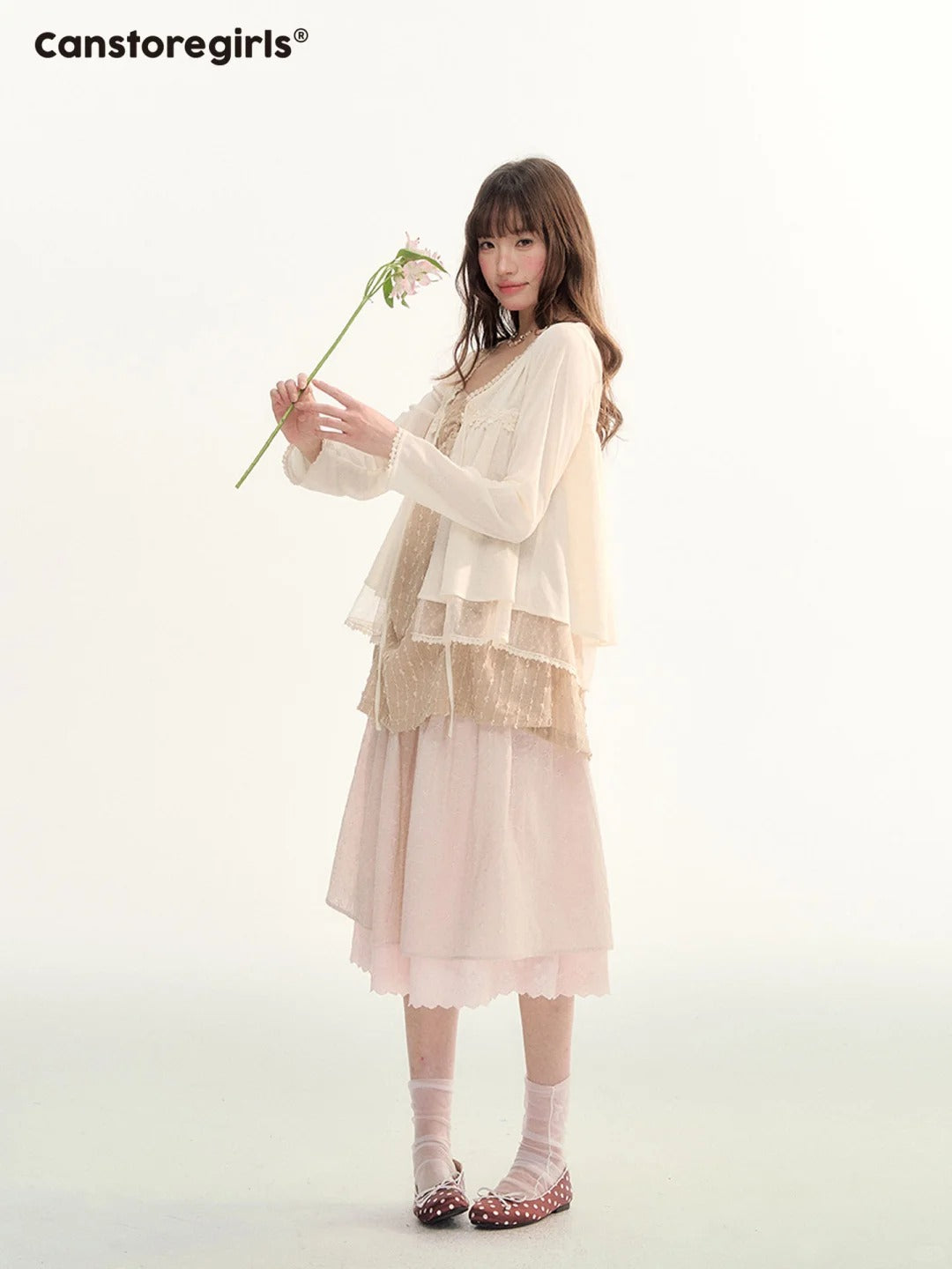 Soft Lace Tie-Front Cardigan & Cami Set LL2026100