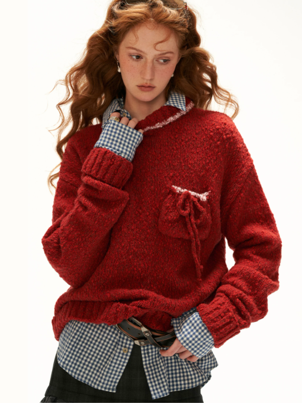 MAMC - Red Wool-Blend Turtleneck Sweater with Drawstring Pocket