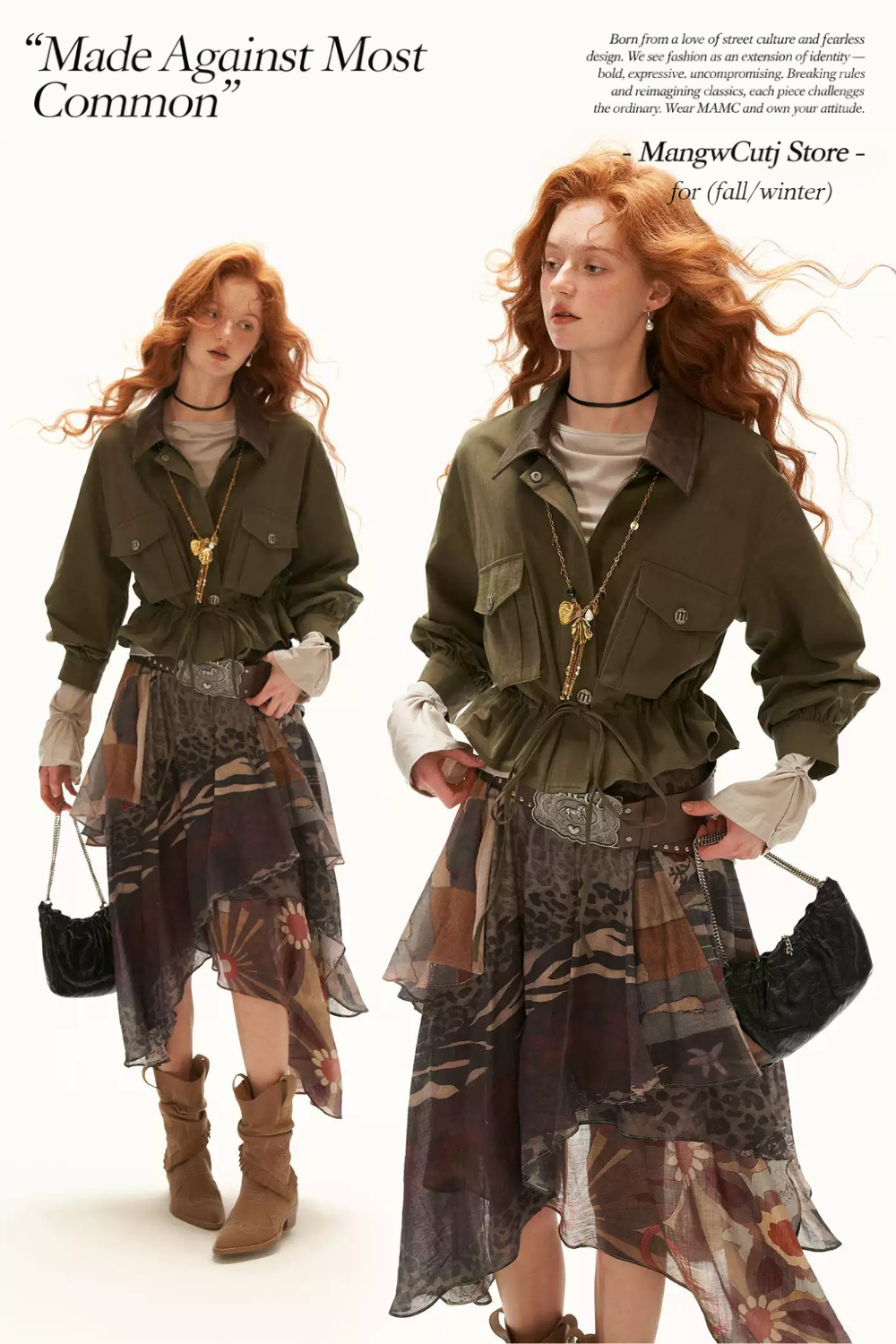 MAMC - Military Green Textured Snowflake-Fleece Utility Jacket with Faux Leather Collar