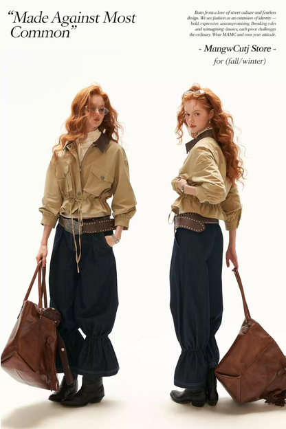 MAMC - Khaki Textured Snowflake-Fleece Utility Jacket with Faux Leather Collar