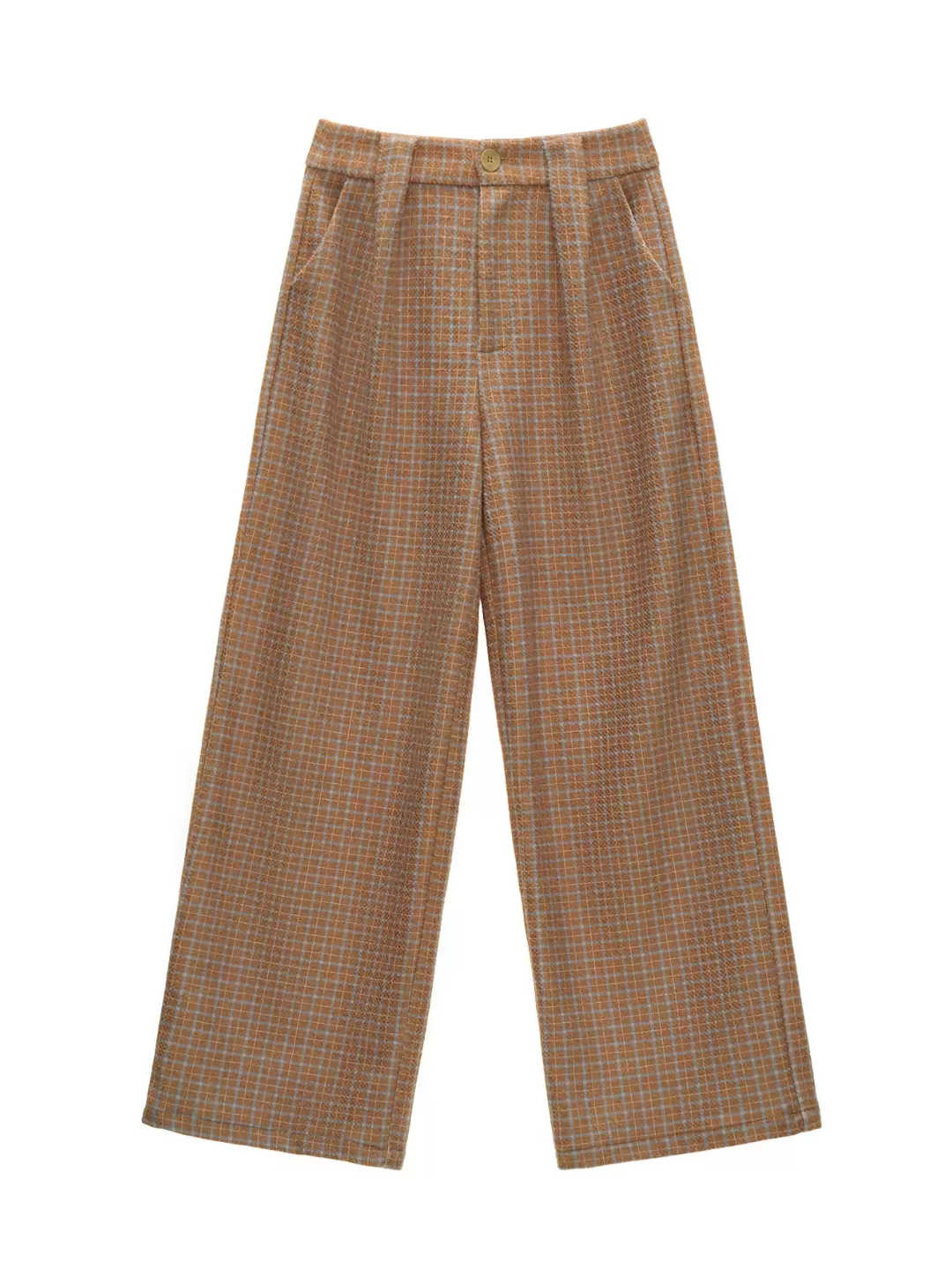 MAMC - Mustard Yellow Plaid Wide-Leg Wool-Look Trousers