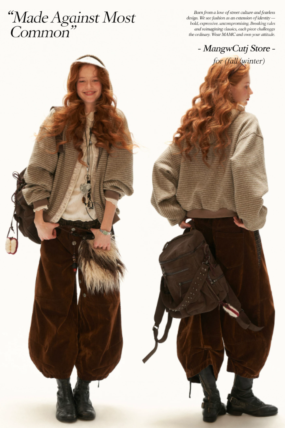 MAMC - Brown Faux-Layered Striped Hooded Knit Sweatshirt