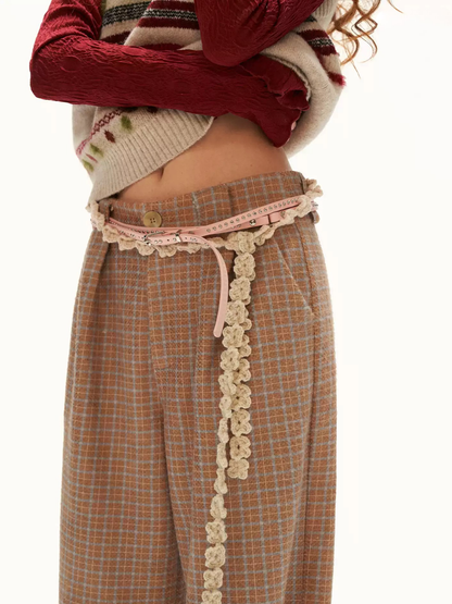 MAMC - Mustard Yellow Plaid Wide-Leg Wool-Look Trousers