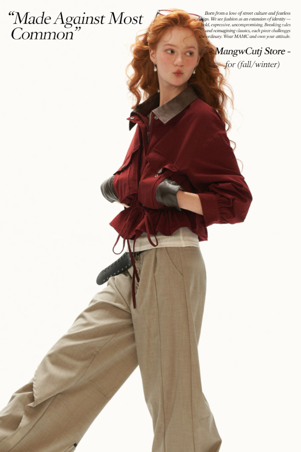 MAMC - Red Textured Snowflake-Fleece Utility Jacket with Faux Leather Collar