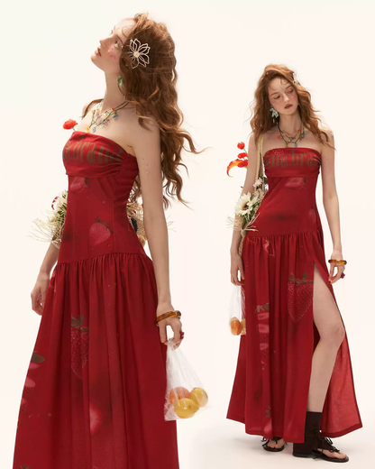 MAMC - "Strawberry Rouge Mood" Strapless Maxi Dress
