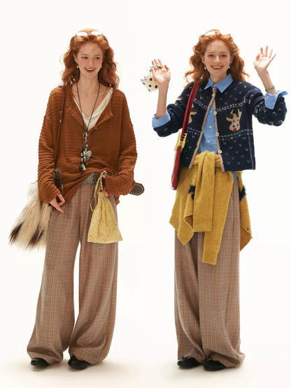 MAMC - Mustard Yellow Plaid Wide-Leg Wool-Look Trousers