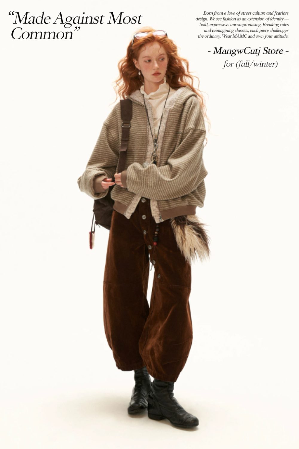 MAMC - Brown Faux-Layered Striped Hooded Knit Sweatshirt