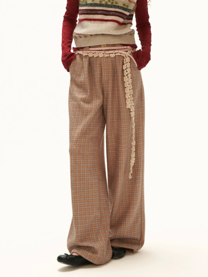 MAMC - Mustard Yellow Plaid Wide-Leg Wool-Look Trousers