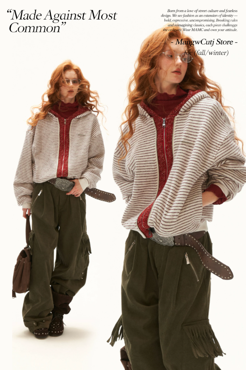 MAMC - Ivory Faux-Layered Striped Hooded Knit Sweatshirt
