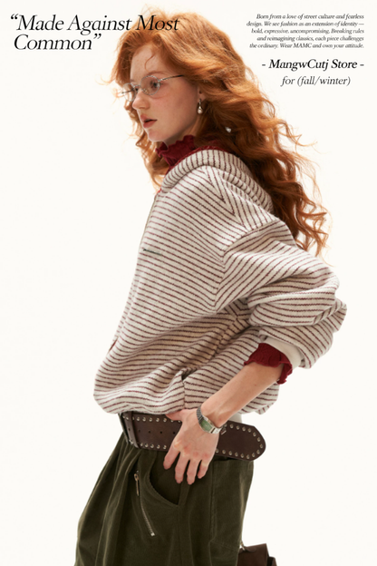 MAMC - Ivory Faux-Layered Striped Hooded Knit Sweatshirt