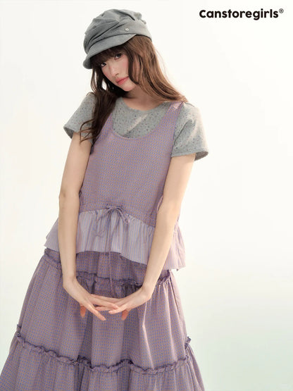 Lavender Plaid Bubble Top & Tiered Skirt Set SJ2026091
