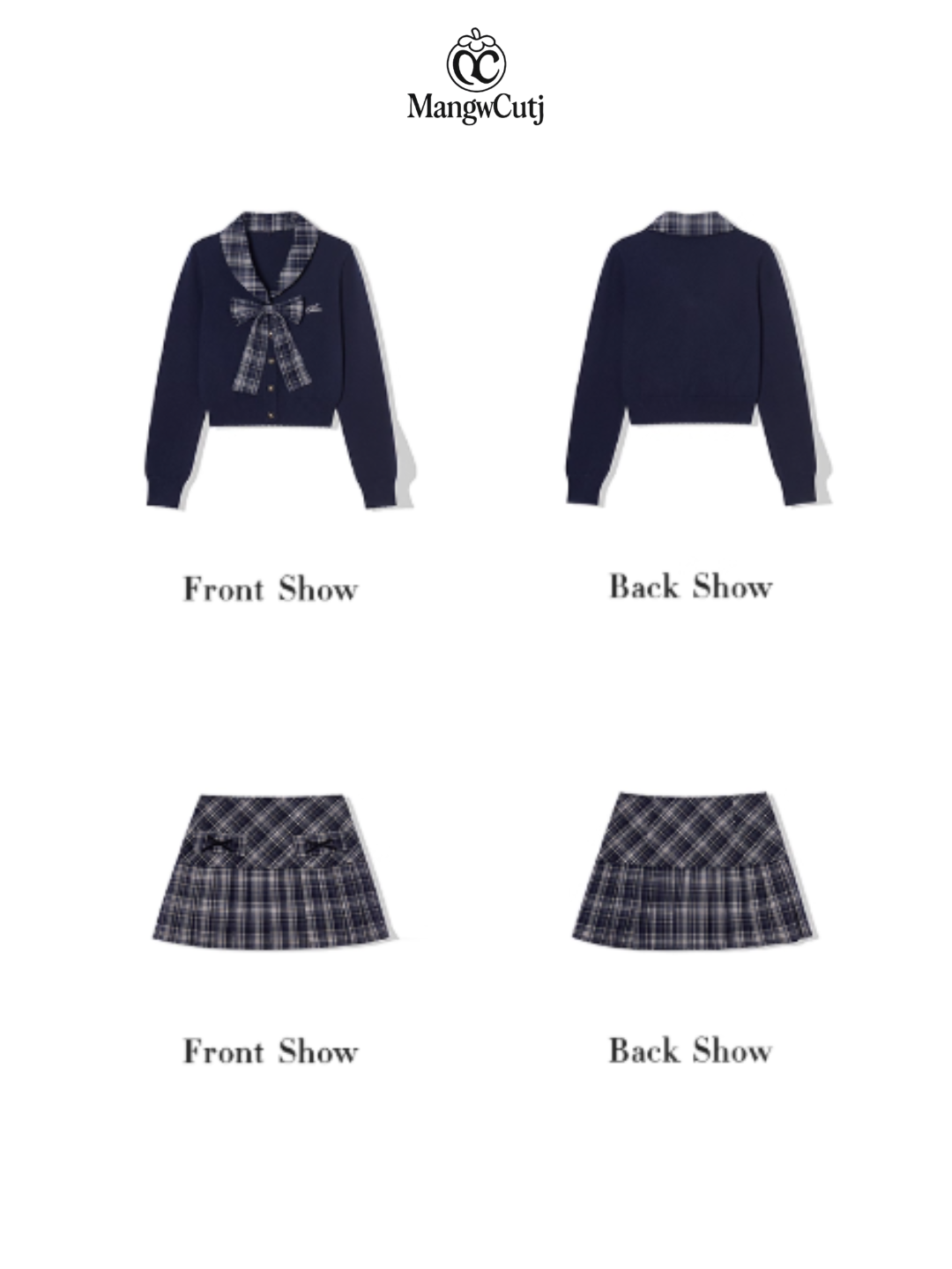 EPTISON - Academia-Inspired Two-Piece Set with Removable Plaid Collar and Skirt