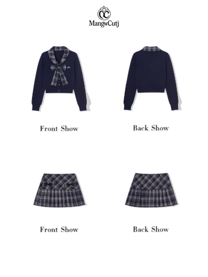 EPTISON - Academia-Inspired Two-Piece Set with Removable Plaid Collar and Skirt