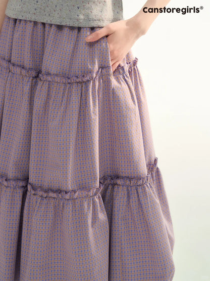 Lavender Plaid Bubble Top & Tiered Skirt Set SJ2026091
