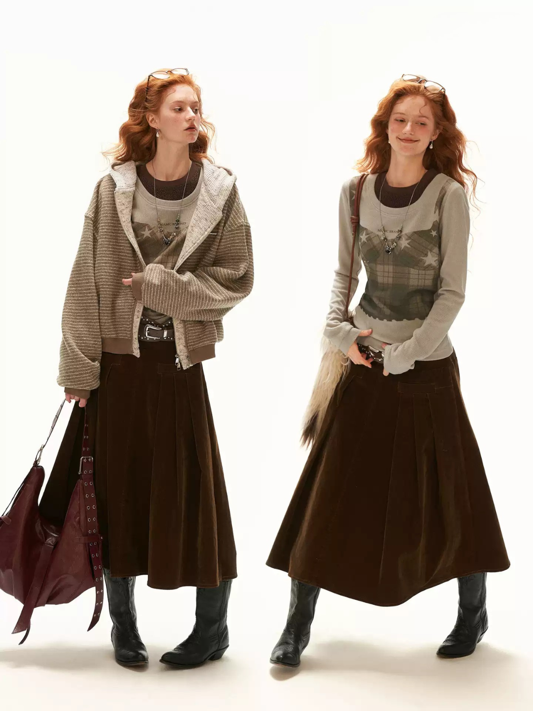 MAMC - Star Plaid Faux-Layer Fitted Knit Top – Light Khaki