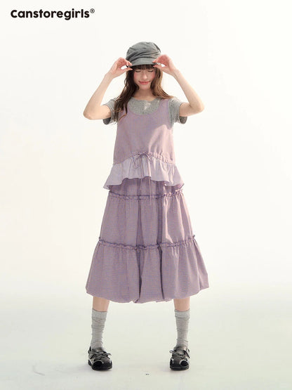 Lavender Plaid Bubble Top & Tiered Skirt Set SJ2026091