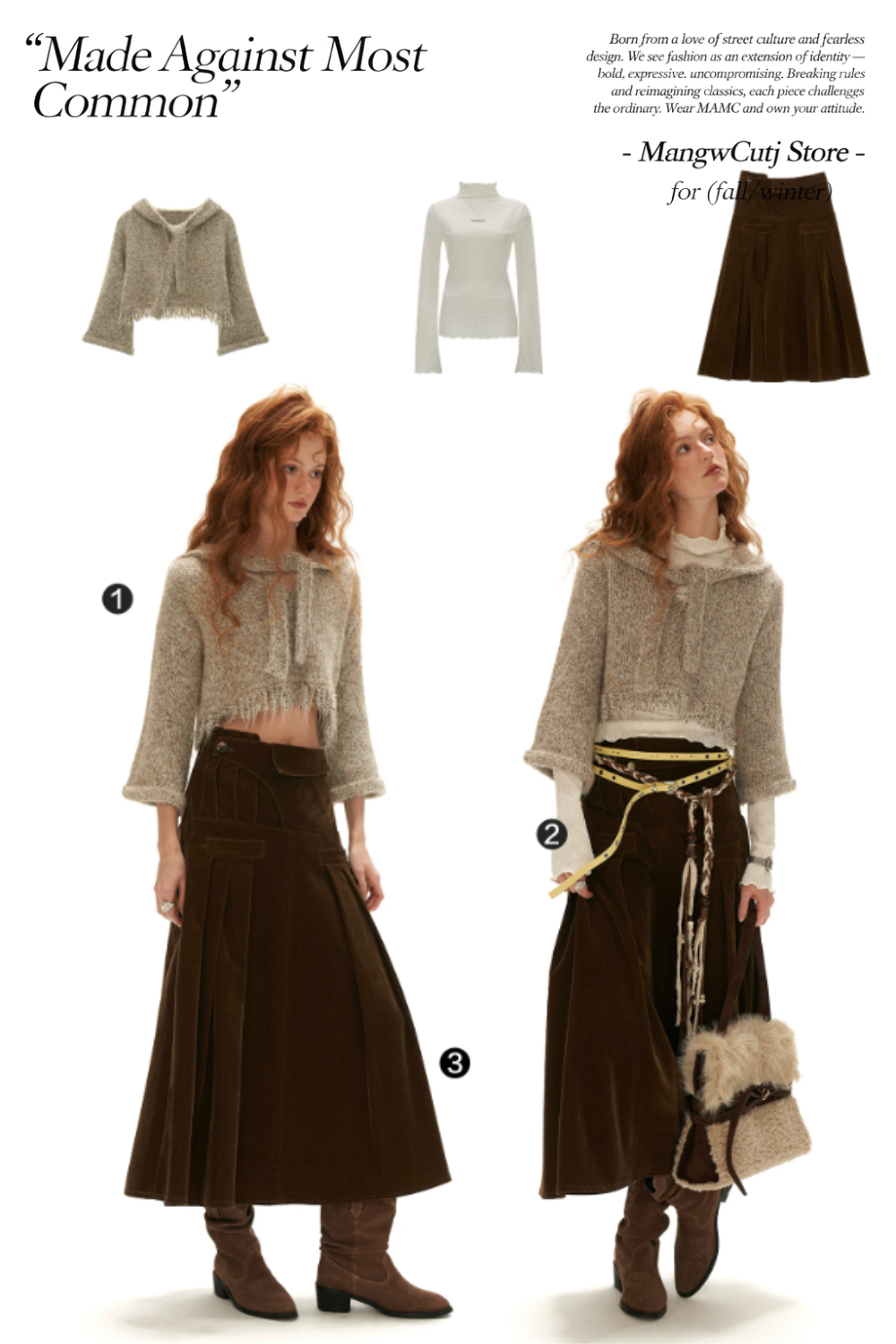 MAMC - Khaki Textured Hooded Knit Sweater with Flare Sleeves