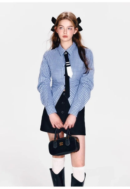 Blue Plaid Three-Pieces Set