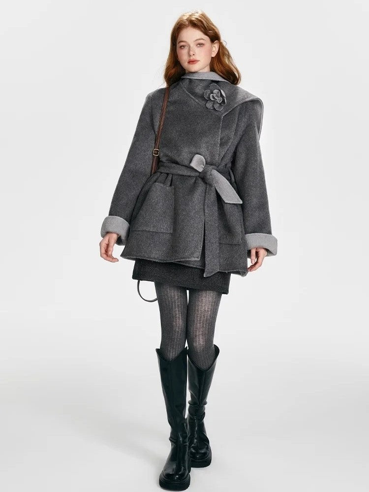 BOHOL BLING - Reversible Wool Cape Coat with Scarf Collar