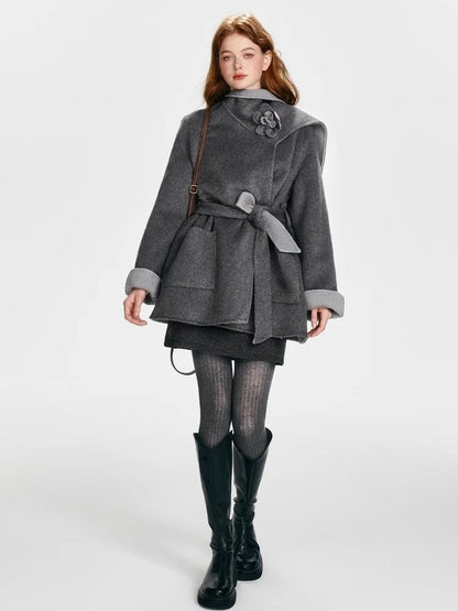 BOHOL BLING - Reversible Wool Cape Coat with Scarf Collar