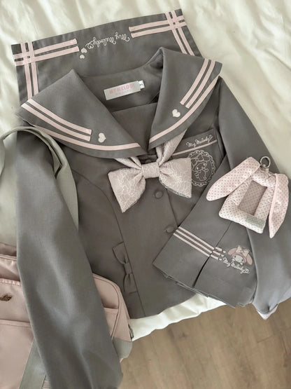 “Melody Blush” Pink-Gray Sailor School Uniform Set