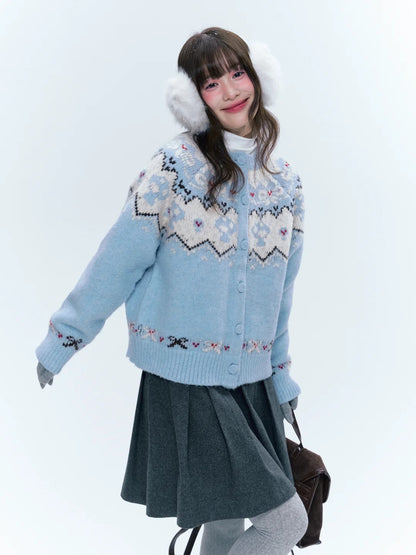 CREAMO2奶油氧气 - Soft Blue Fair Isle Raglan Knit Sweater