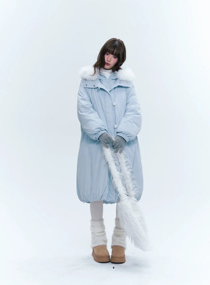 CREAMO2奶油氧气 - Milk Mist Blue Faux-Layered Mid-Length Down Puffer Coat
